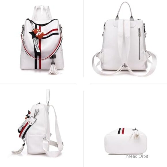 Faux Leather Travel Backpack with Luggage Strap, Adjustable Straps, Multiple main image 5